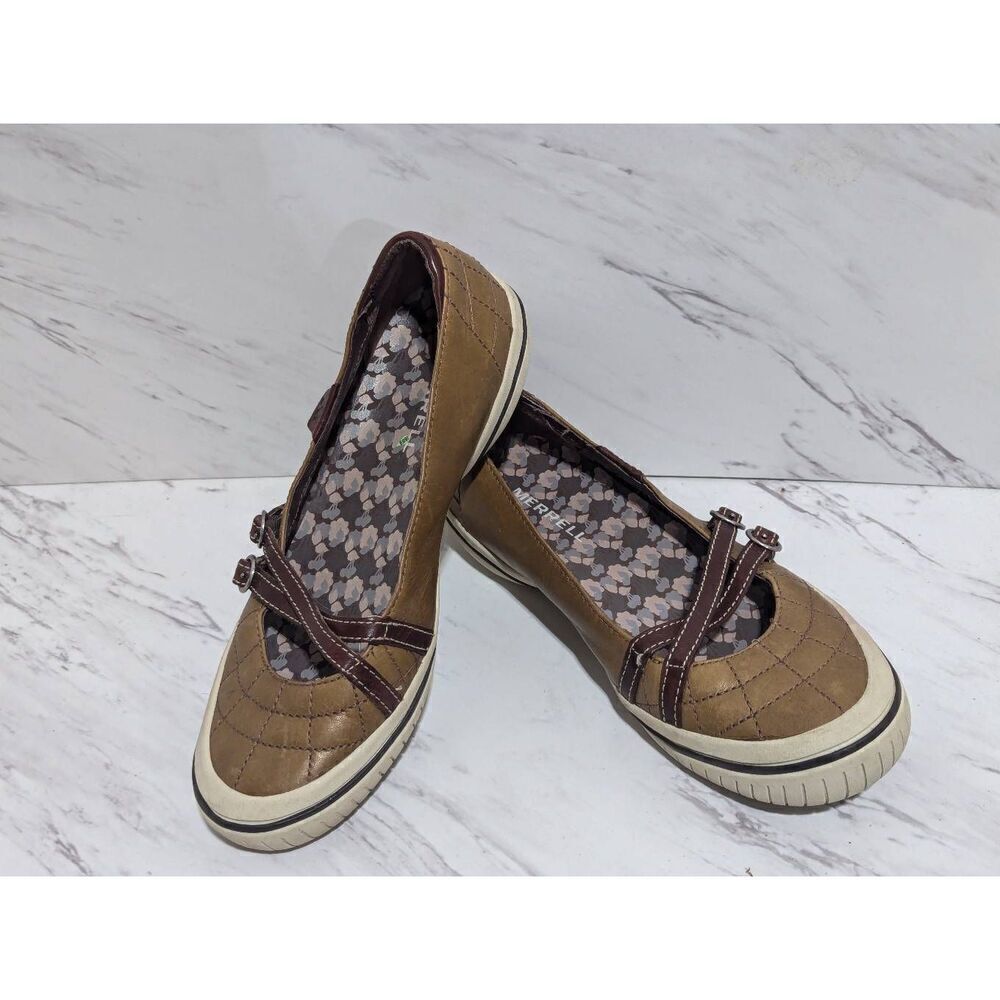 Merrell Women's Brown Bungee Strap Closure Zodiac Golden Taupe Flat Shoe Size 8